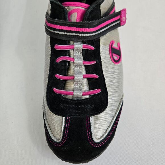 Women's Champion Black/Pink/Silver Sneakers with Adjustable Strap Size 4.5 - Picture 6 of 10